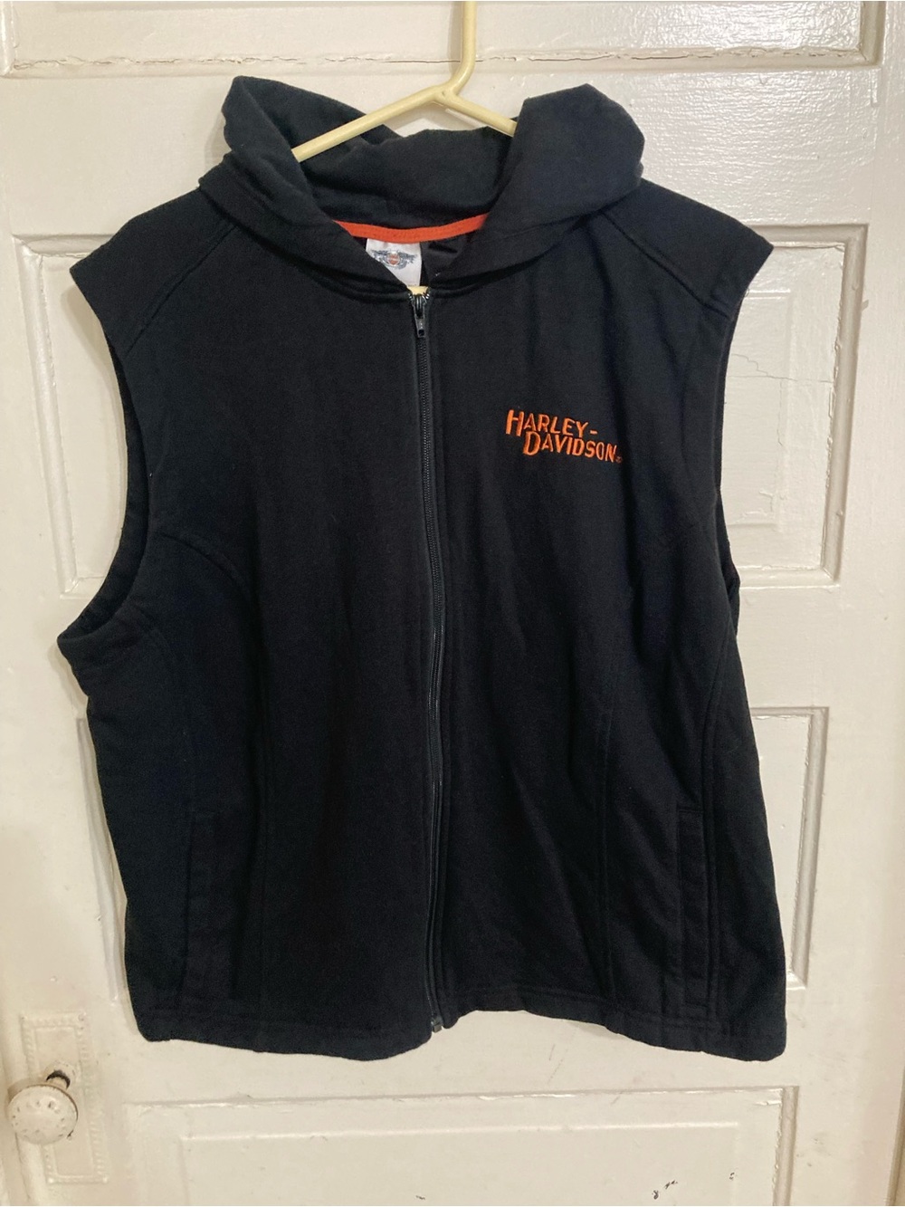 Harley-Davidson Black Hooded Sleeveless Zip Vest W Pockets Size M
